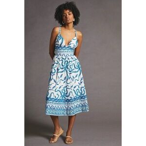 Anthropologie x Maeve Seaside Midi Dress - Blue & White Octopus Print